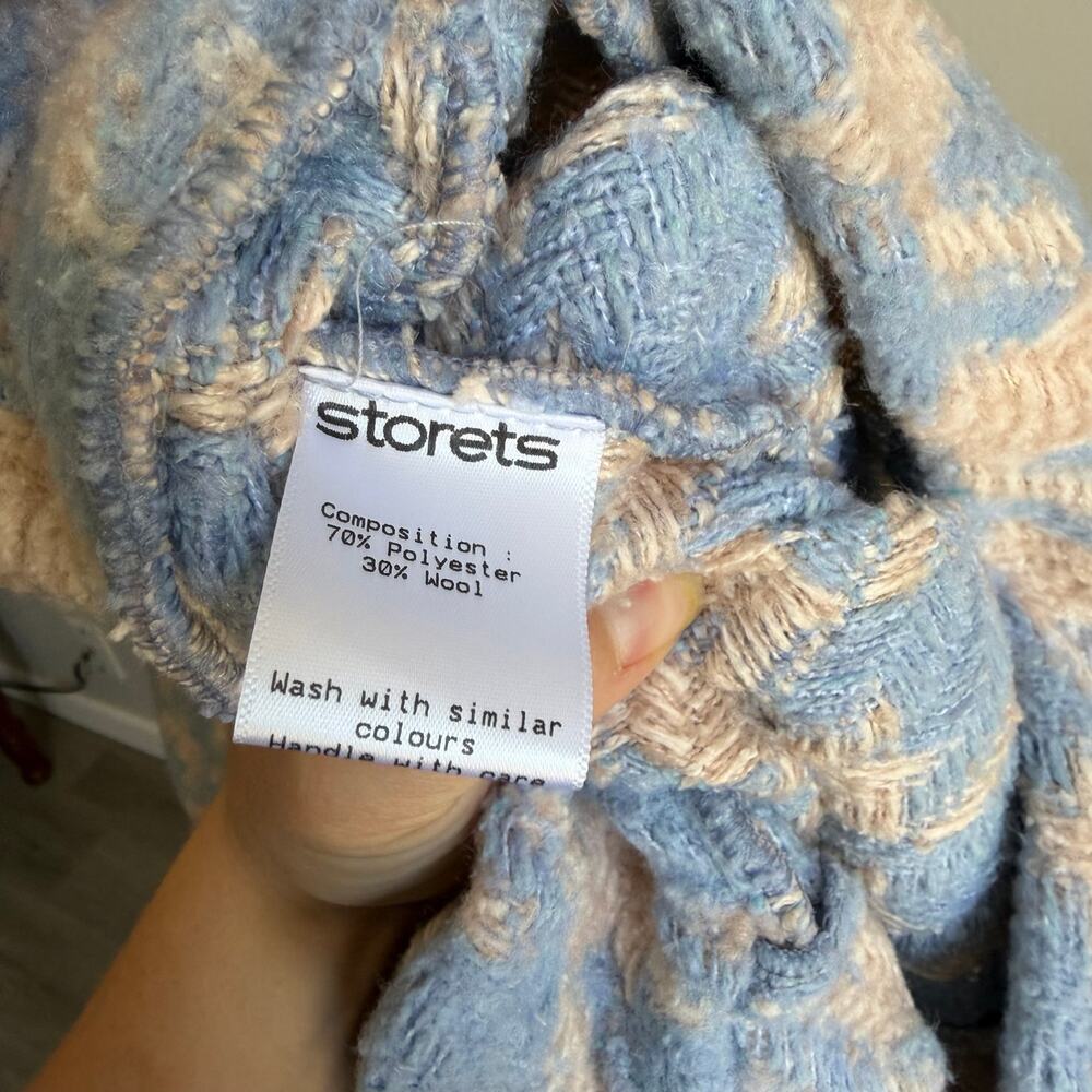 Storets Lori Houndstooth 2 Piece Set Sky Blue Pink Wool Cardigan Skirt Womens M - Picture 6 of 10